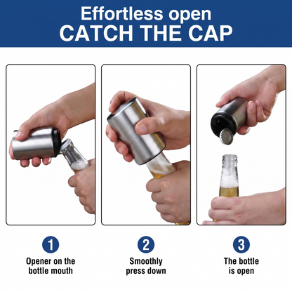 PopSnap™ Magnetic Bottle Opener for Capsules, Sodas, Cola and Beer Bottles – Auto Push & Catch, No Mess, No Scratches.